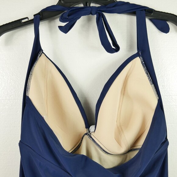 Merona One Piece Slimming Swimsuit Womens Size L Twist Bust Navy Blue White - Picture 6 of 7